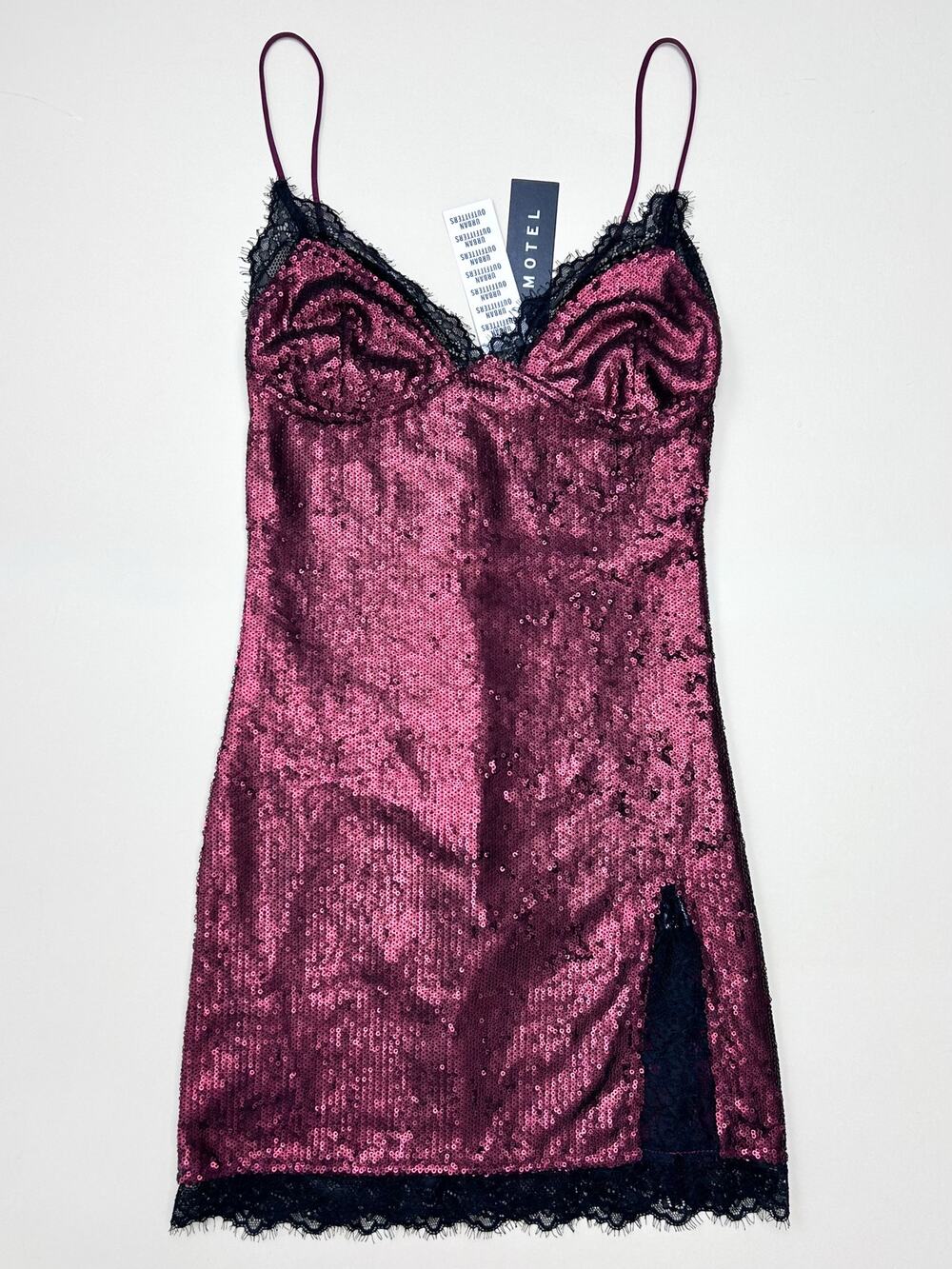 Urban Outfitters Motel Sequin Lace Maroon Sleeveless Sexy Romini Mini Dress NWT